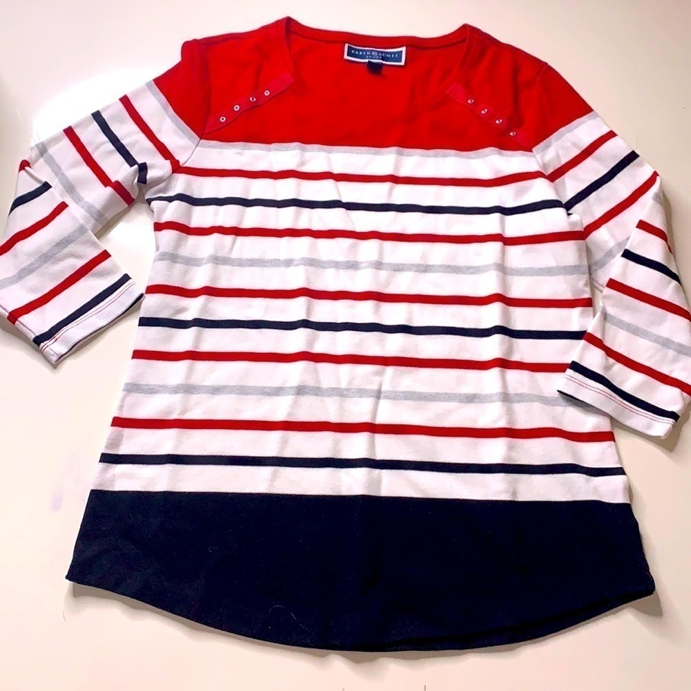 Karen Scott Sport Nautical stripe 3/4 sleeve shirt women’s top red black small